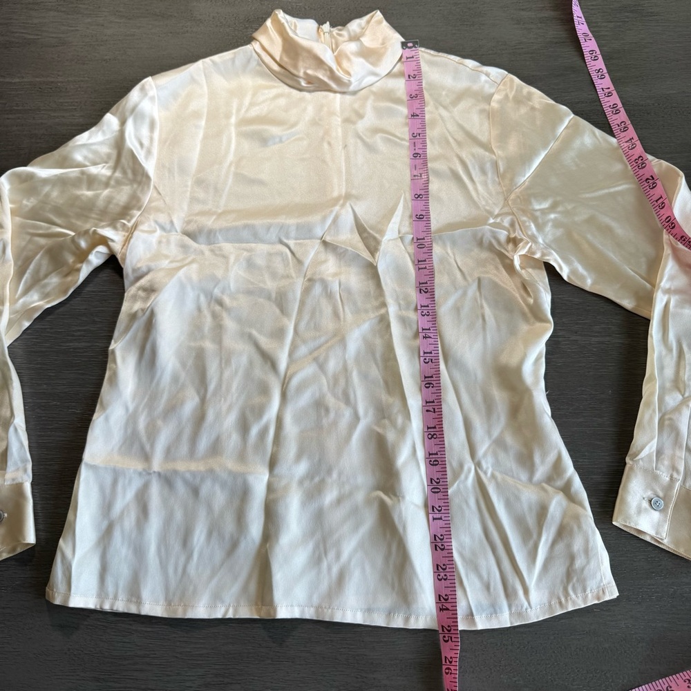 100% Silk Ivory Cream Long Sleeve Blouse Shirt Kate Hill 6 - Picture 9 of 9